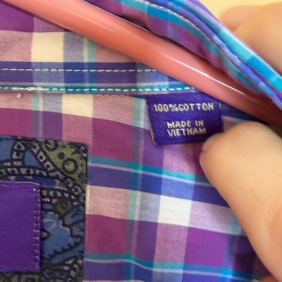 Tallia Shirt Mens Large Purple Check Long Sleeve Button Up Casual - Picture 2 of 4